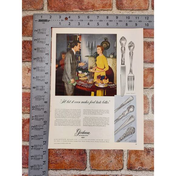 1950 Gorham Sterling "I'll Bet It Even‎ Makes Food Taste Better" Vtg Print Ad - Picture 4 of 6
